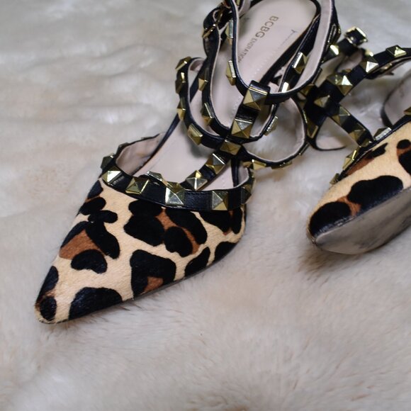 BCBG Darron Leopard Studded Strappy Stiletto Heels 7.5 Pointed Toe - Picture 6 of 11